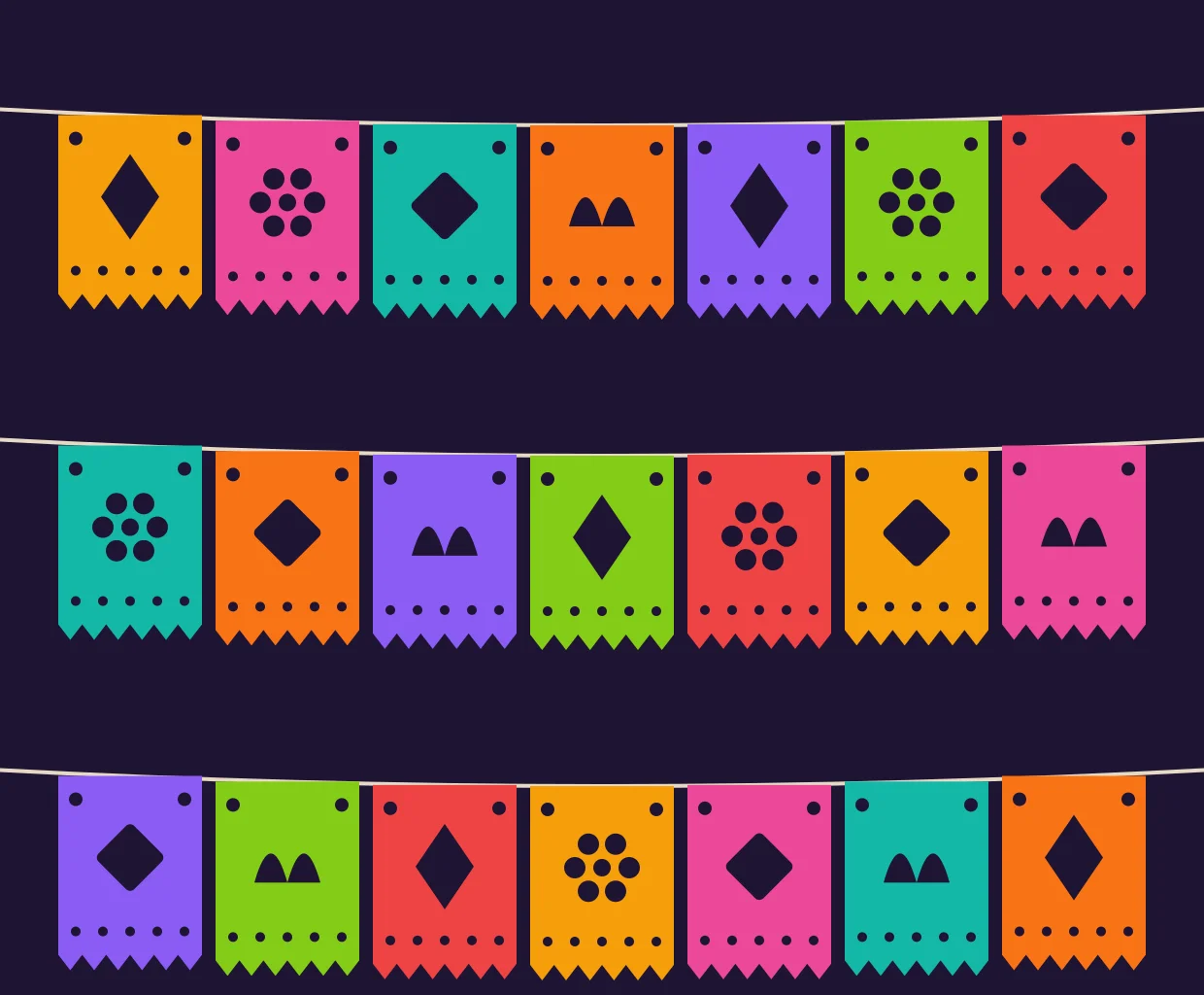 Ilustración de banderines de papel picado en colores vivos
