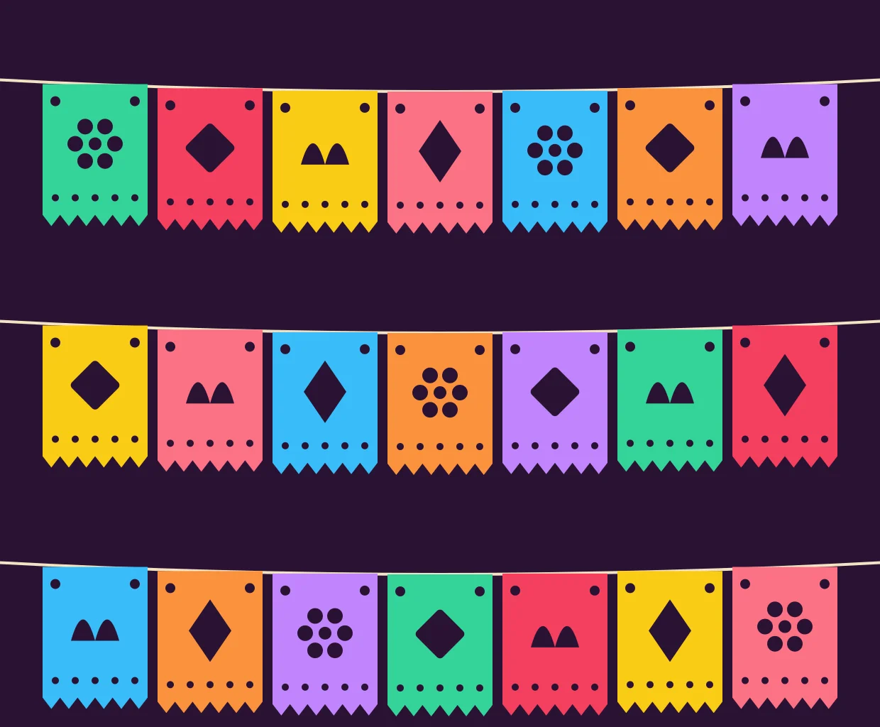 Ilustración de banderines de papel picado en colores vivos