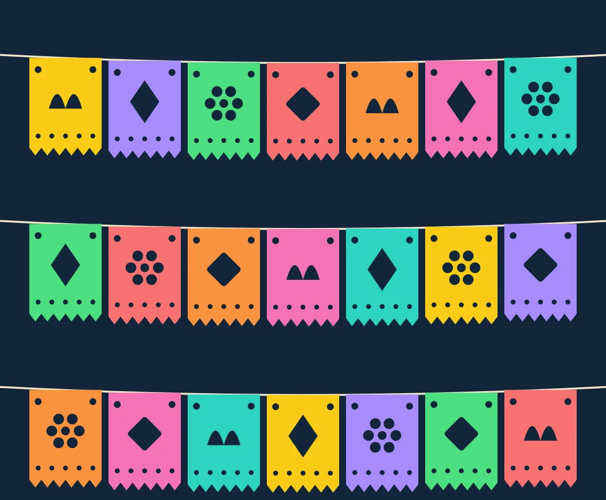 Ilustración de banderines de papel picado en colores vivos